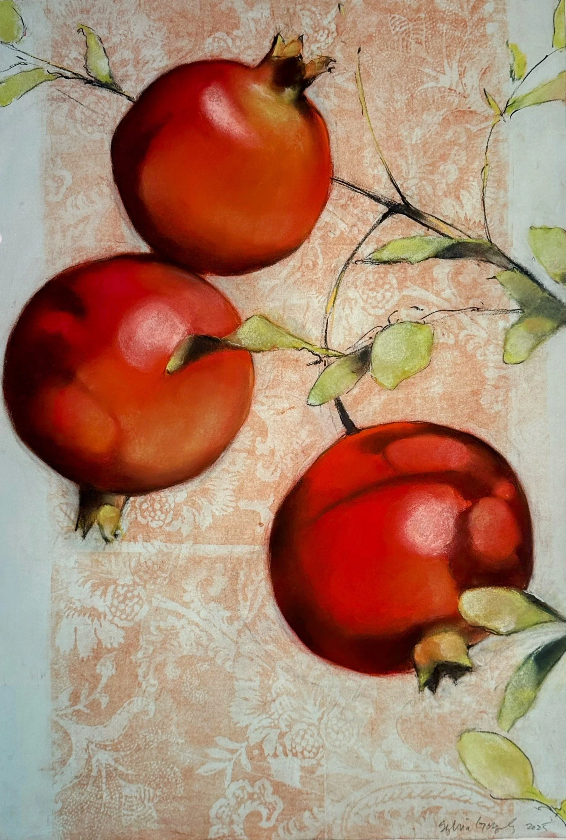 Pomegranates on Chintz by Sylvia Gonzalez