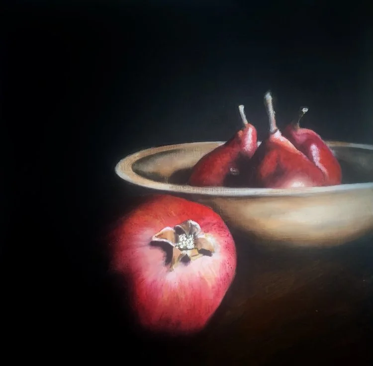 Three Pears & A Pomegranate by Janis Yerington