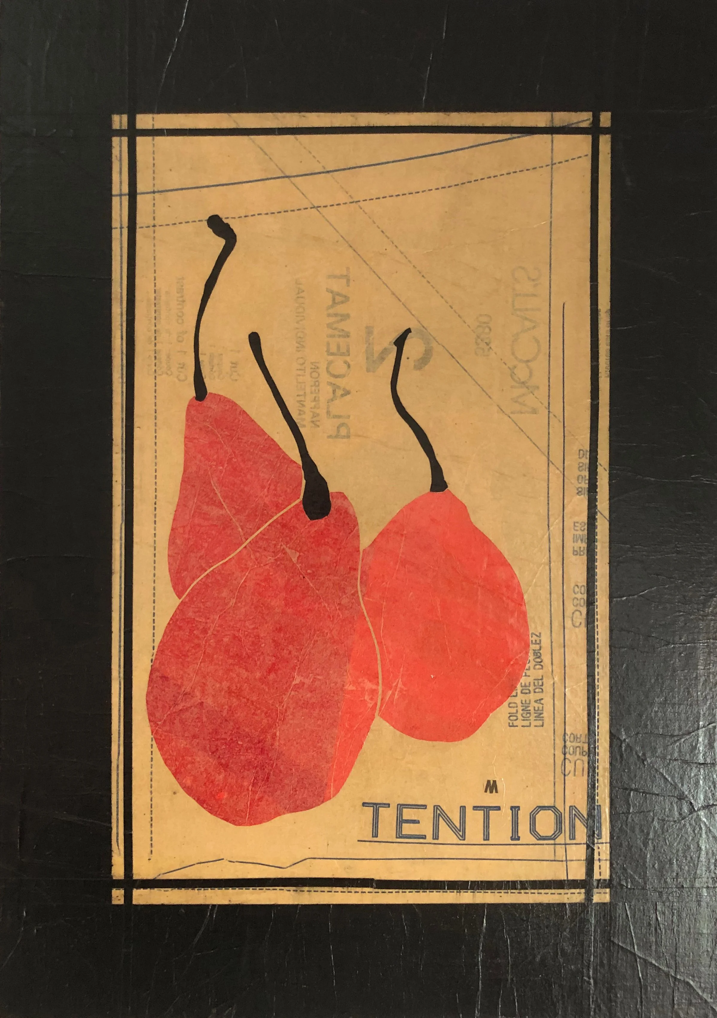 3 Red Pears with Black Stems by Miles Epstein