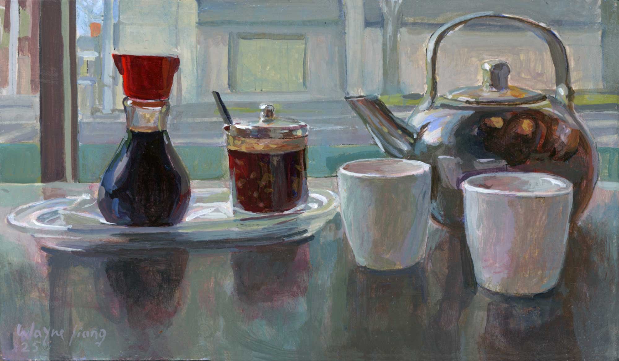 Teapot and Condiments by the Window by Wayne Jiang