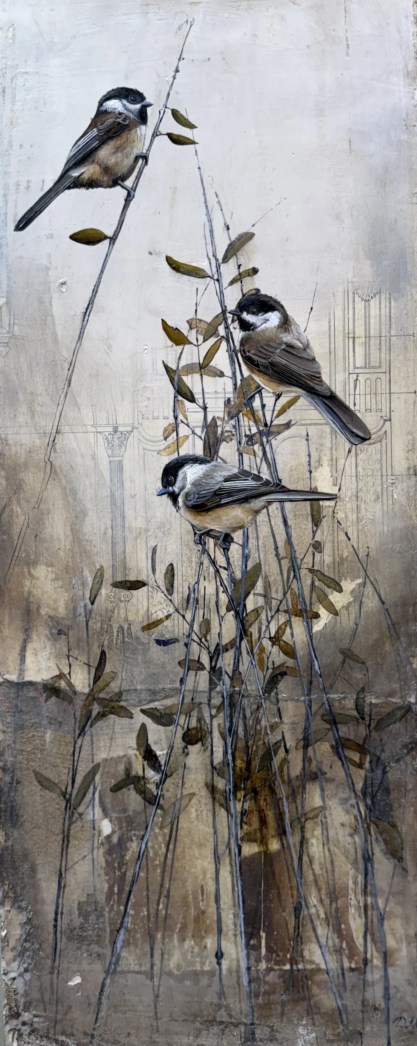 Chickadees in the Branches by Diana Majumdar