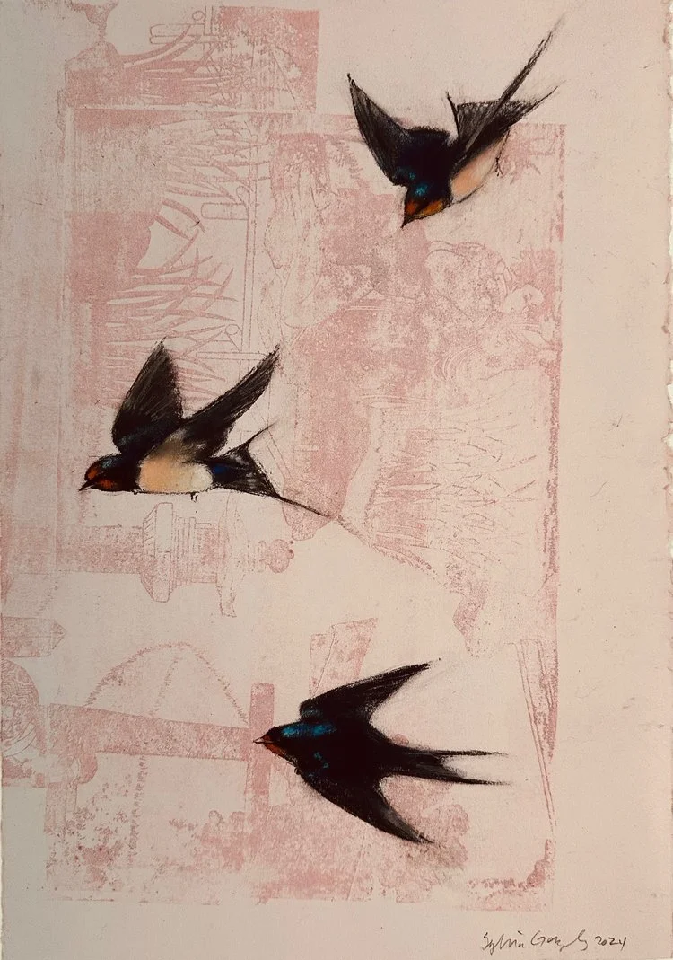 Swallows on Pink by Sylvia Gonzalez