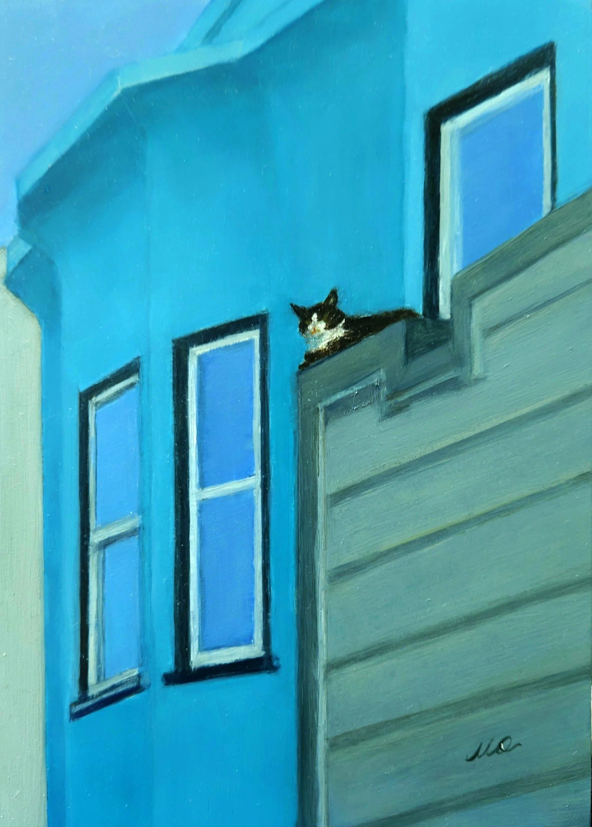 Cat on Blue House by Qing Miao