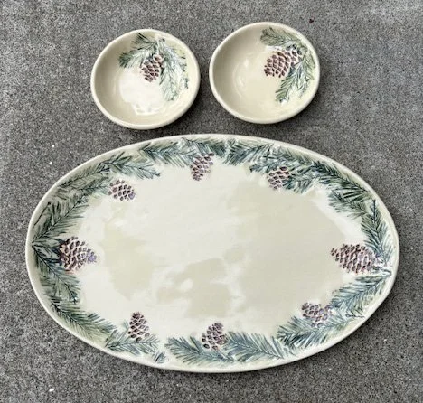 Pine Needle Platter & Dishes by Lorna Newlin