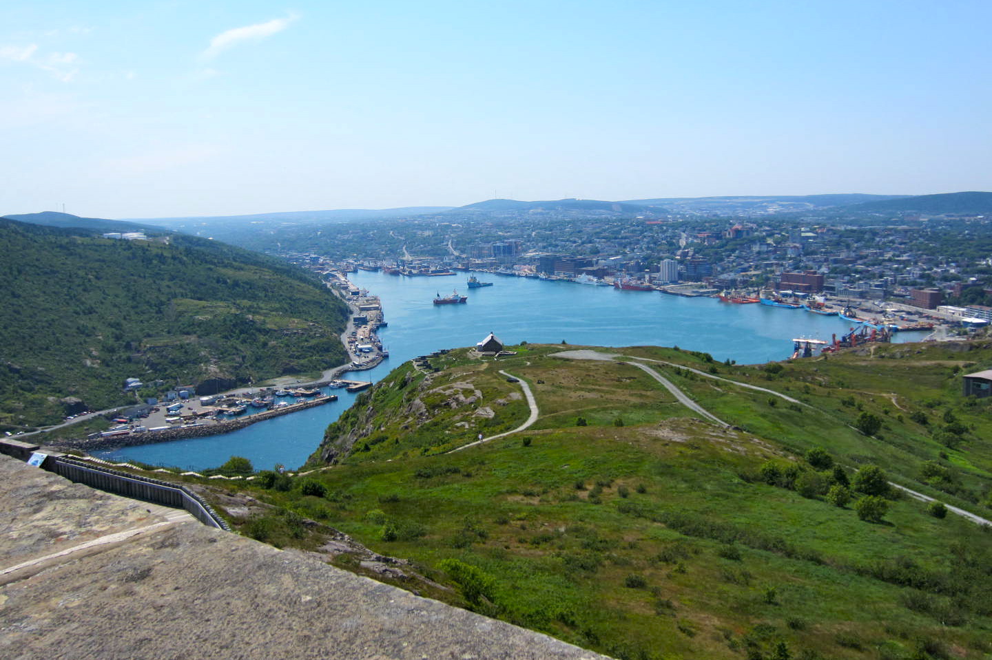 Overlooking the harbour and the city of St. John's on a good day from Signal Hill.