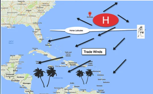My rendition trying to show my editor how winds blow outward and clockwise around a high pressure system.