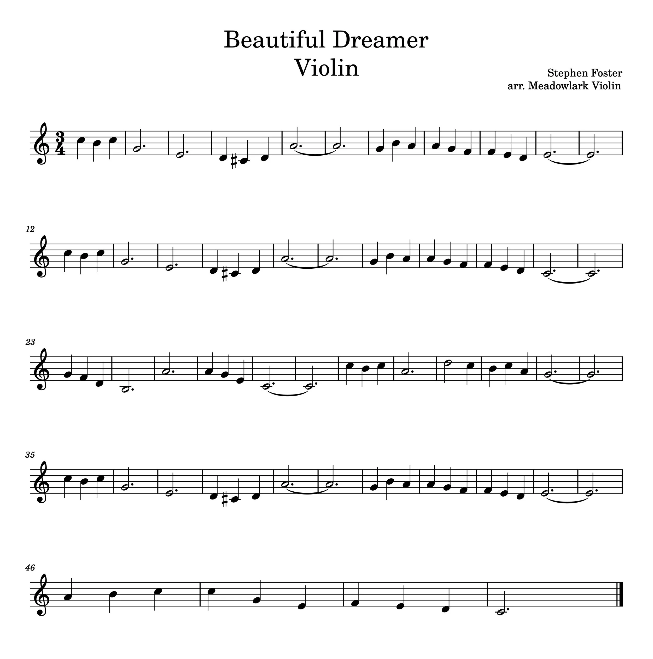 Easy Stephen Foster Songs For Violin Free Sheet Music Meadowlark 