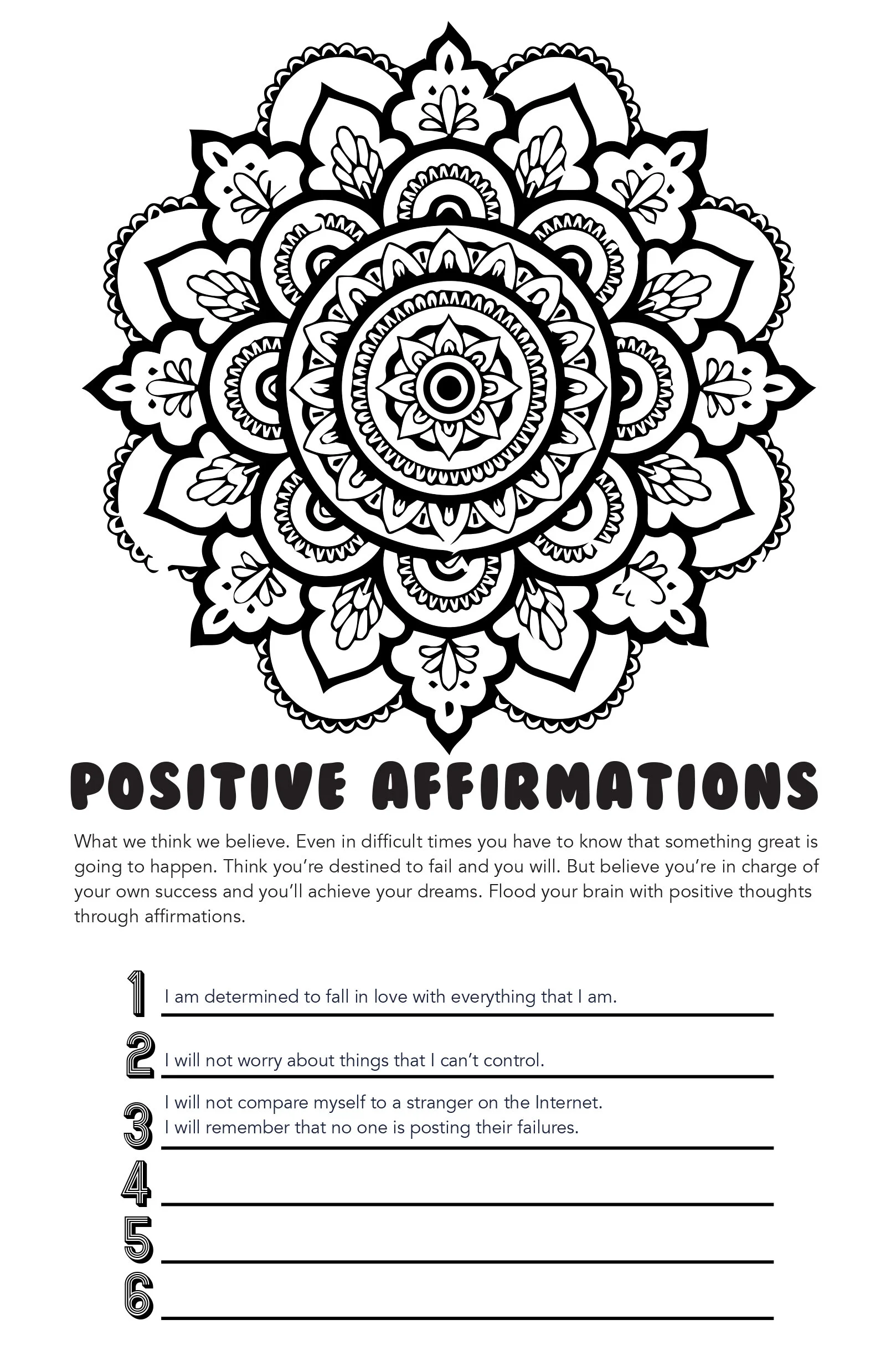 POSITIVE AFFIRMATIONS WORKSHEET