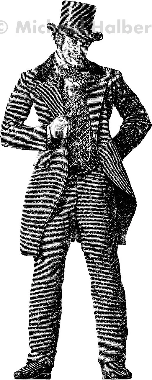 Scratchboard Drawing of a 1850s Gambler — MICHAEL HALBERT - FINE ART