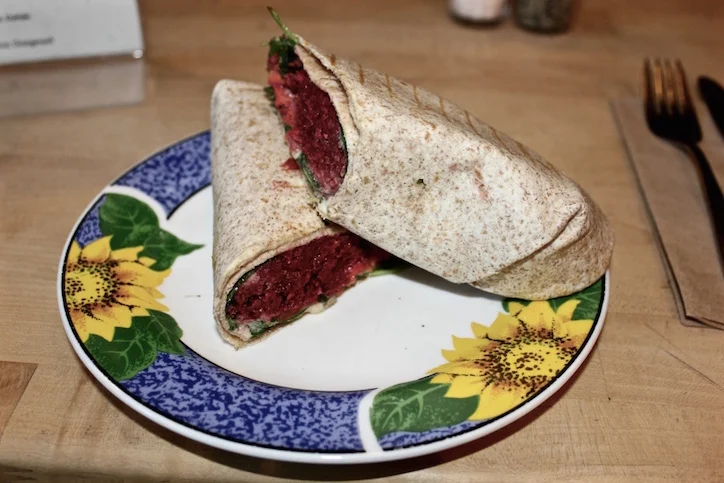 Beetroot falafel wrap at Goodies