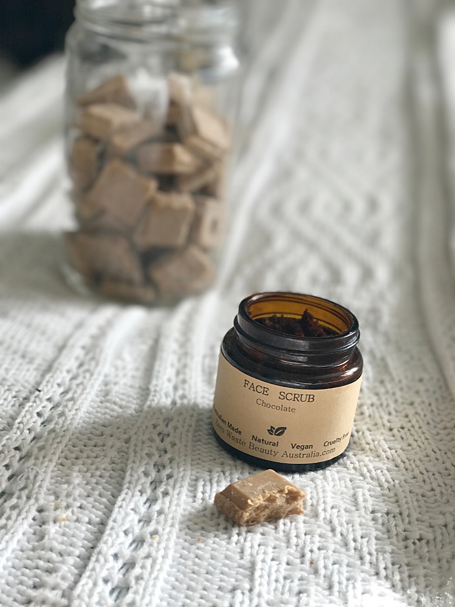 Chocolate face scrub not only smells delicious, but it's vegan, eco-friendly and made with natural ingredients.
