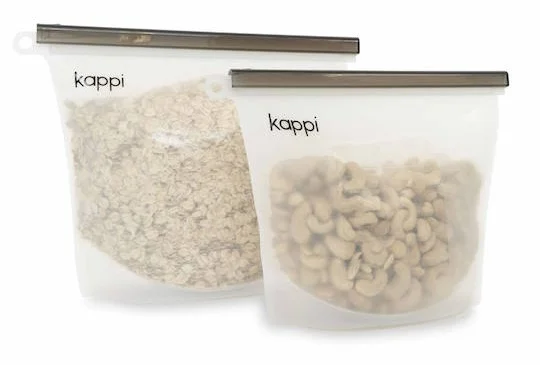 Reusable silicone ziplock bags from Kappi .
