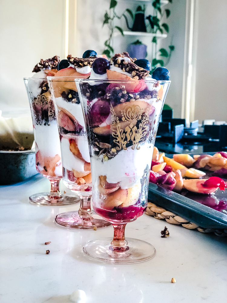 Weekend breakfast recipe: Roasted Nectarine, Plum & Rawnola Parfait