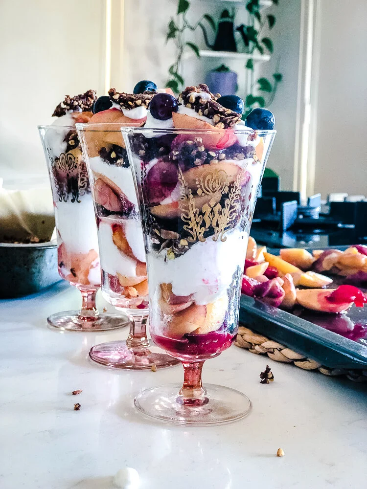 Weekend breakfast recipe: roasted nectarine, plum & rawnola parfait