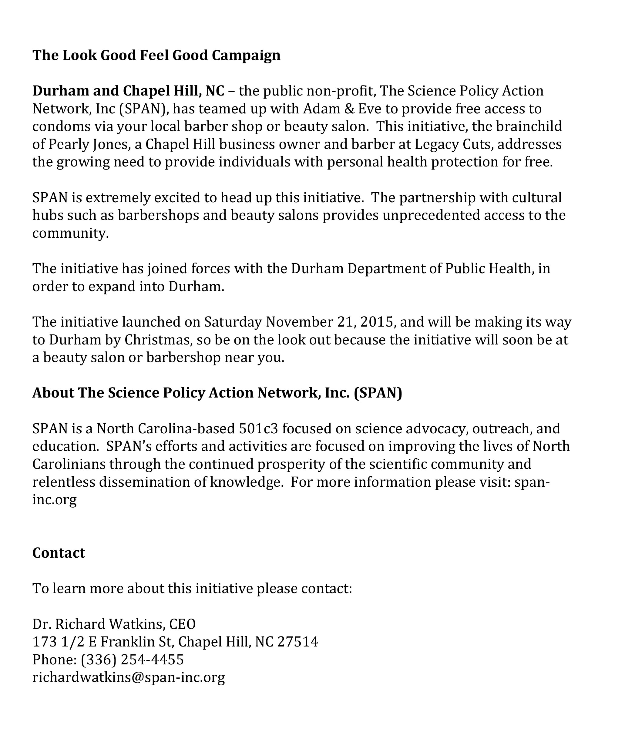 Official Press Release for the "Look Good, Feel Good" Campaign