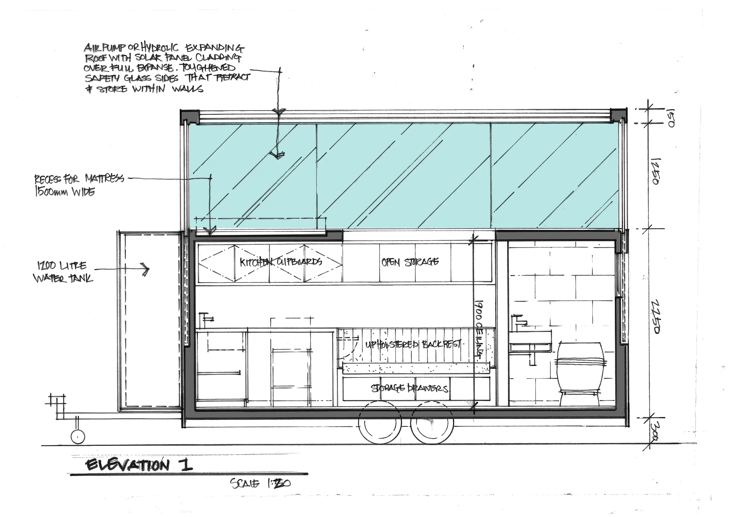 SKETCH ELEVATION OF KITCHEN WALL