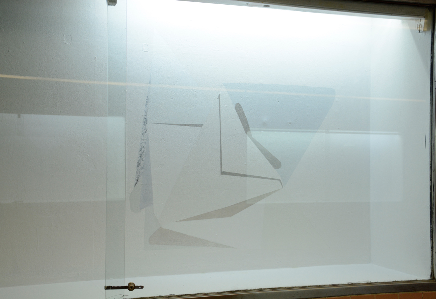 Surface event #9. 2014. Oil, acrylic, gesso, wax and sanded back sections on wall. Dimensions variable.