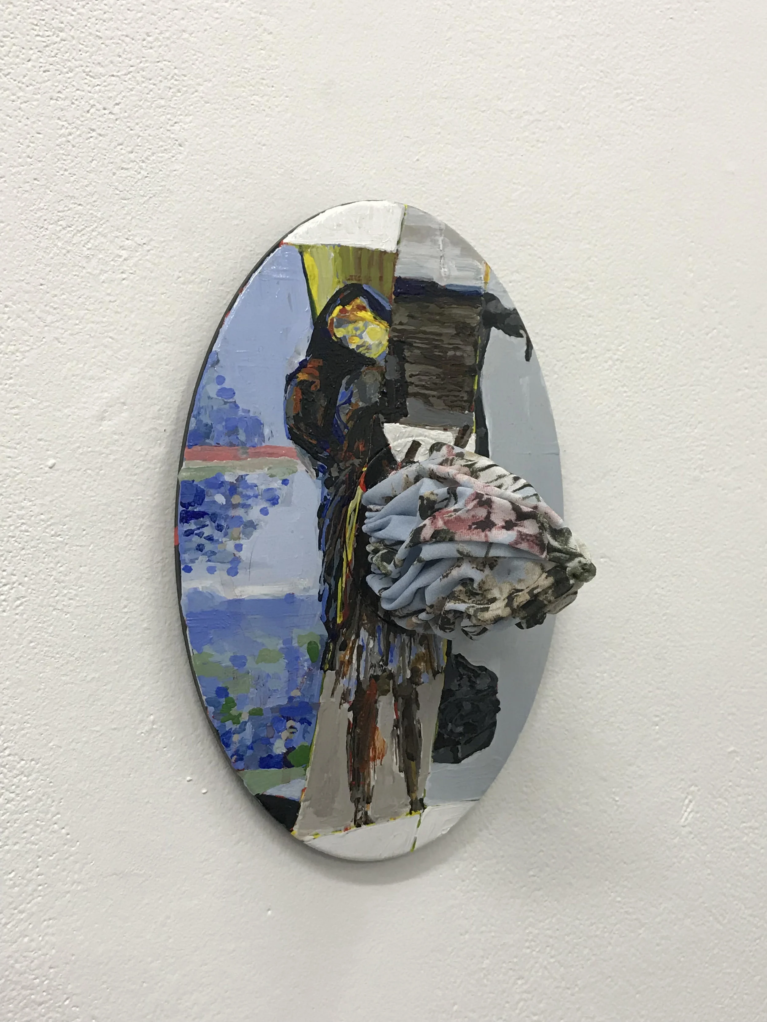 AA side , 2018, collaboration with Stephen Rendall. Fabric and acrylic paint on plastic.