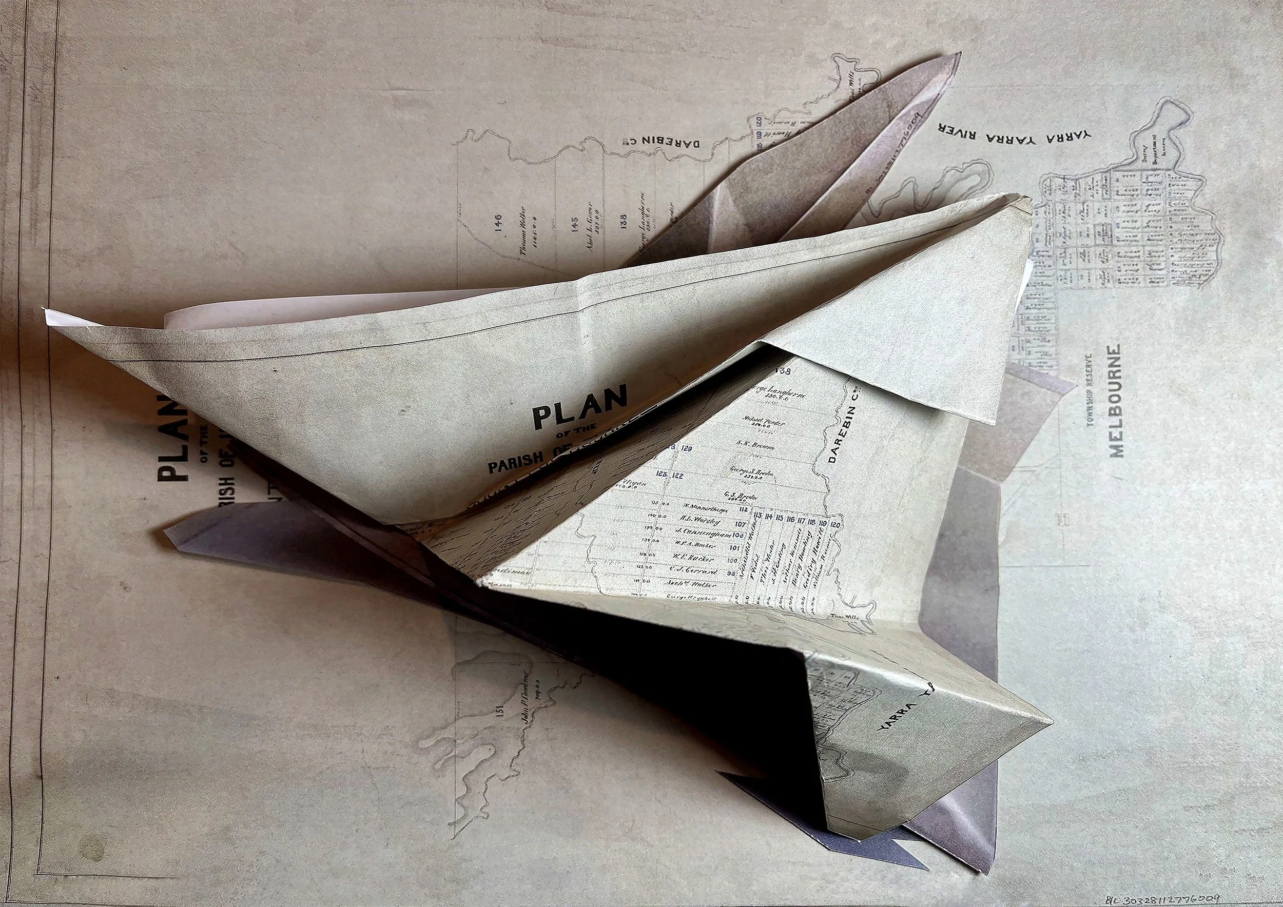 Andrea Eckersley, Fo/ded P/an, 2025, digital photograph printed on Duratrans, 821mm x 1,169mm