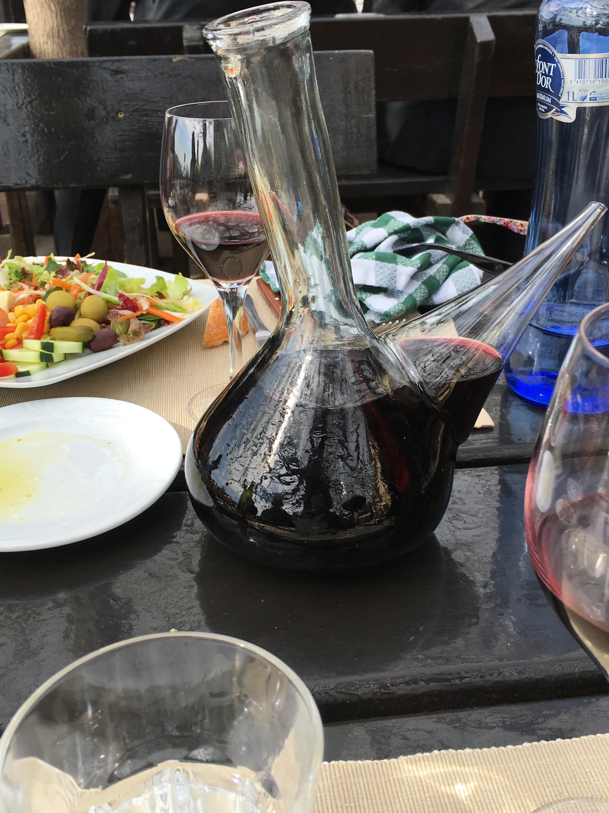 Red wine with lunch during my Barcelona Area wine and food tour