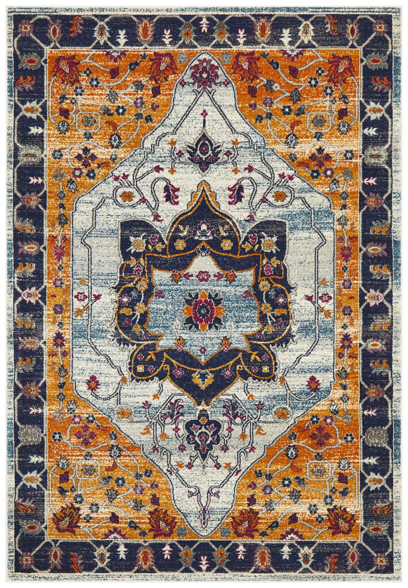Rug #8: Navy, light blue and orange