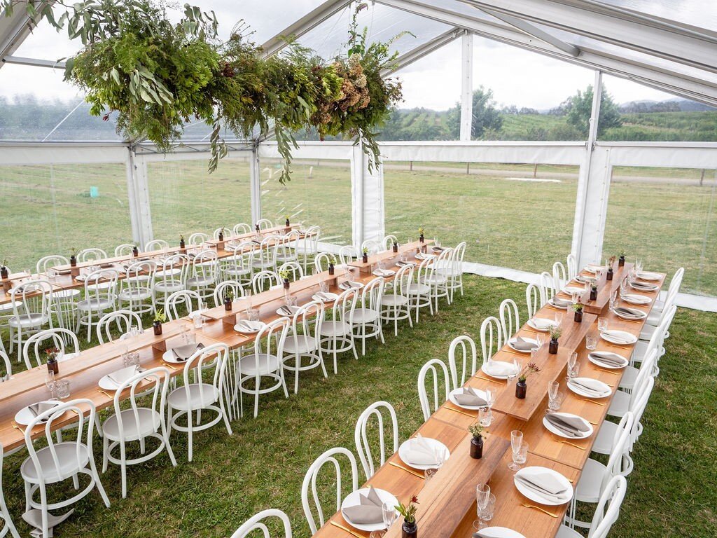 Create unforgettable moments in this open and airy space, perfect for any occasion &ndash; weddings, celebrations, or corporate events. 🎉✨⁠
⁠
Here our Noojee timber has been paired with our classic white bentwood chairs, creating a classic and elega