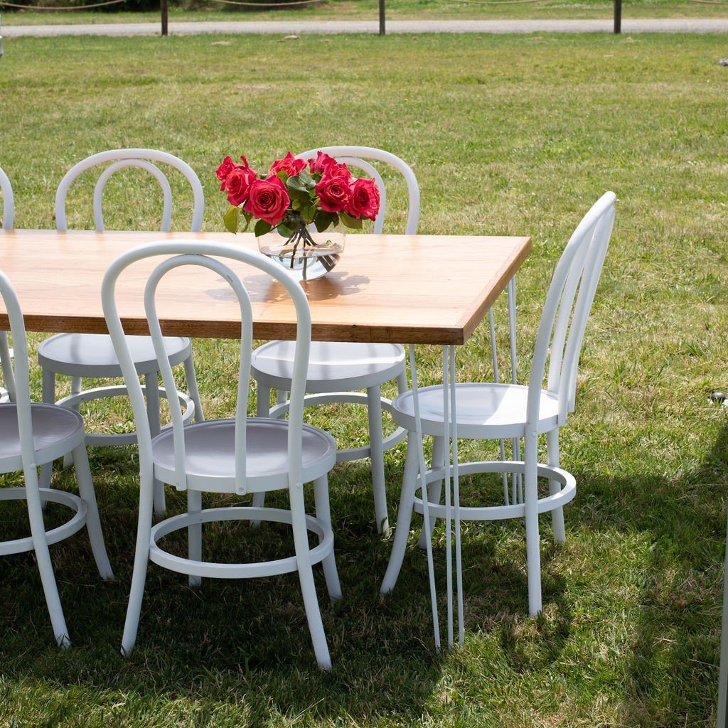 Can't decide on the perfect look for your event? We've got you covered! ⁠
⁠
Swipe left to explore the range of chair combinations that perfectly complement our Noojee tables (here paired with white hairpin legs):⁠
⁠
🪑 White Bentwood chairs⁠
🪑 Walnu