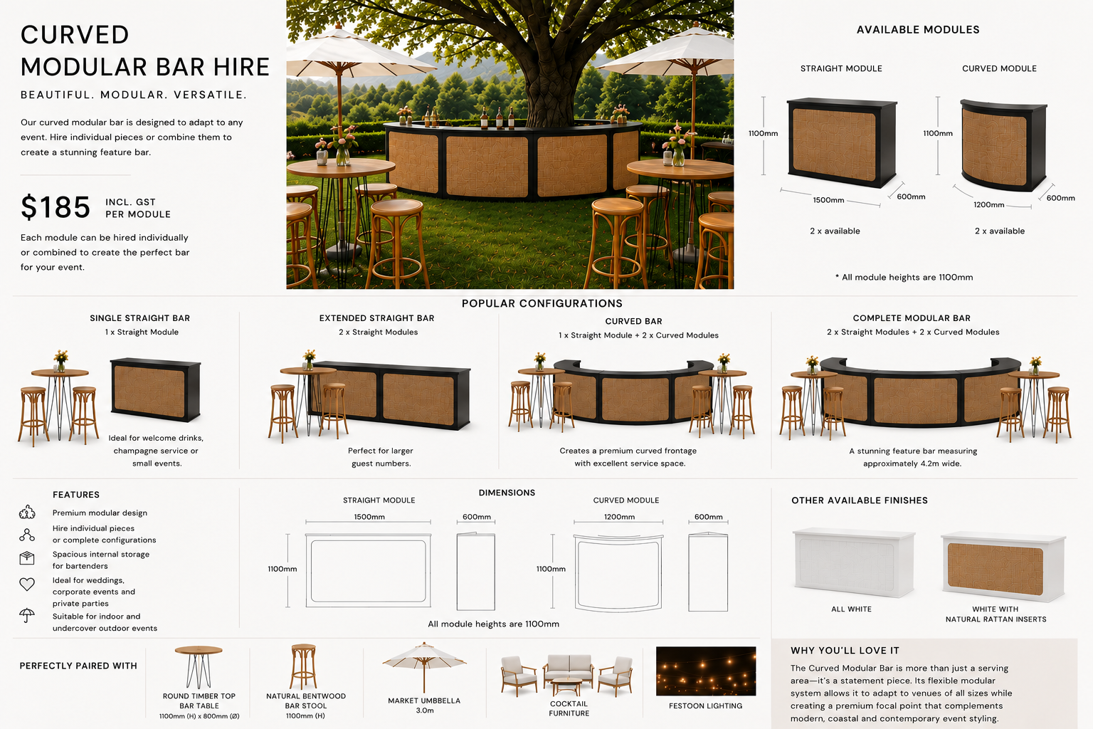 curved modular bar - black