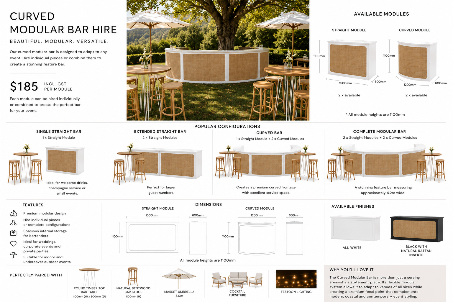 curbed white bar configurations