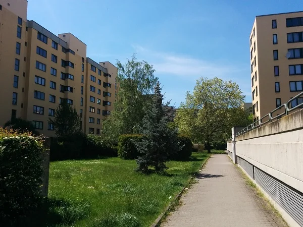 Boligblokkene sett fra bakkenivå