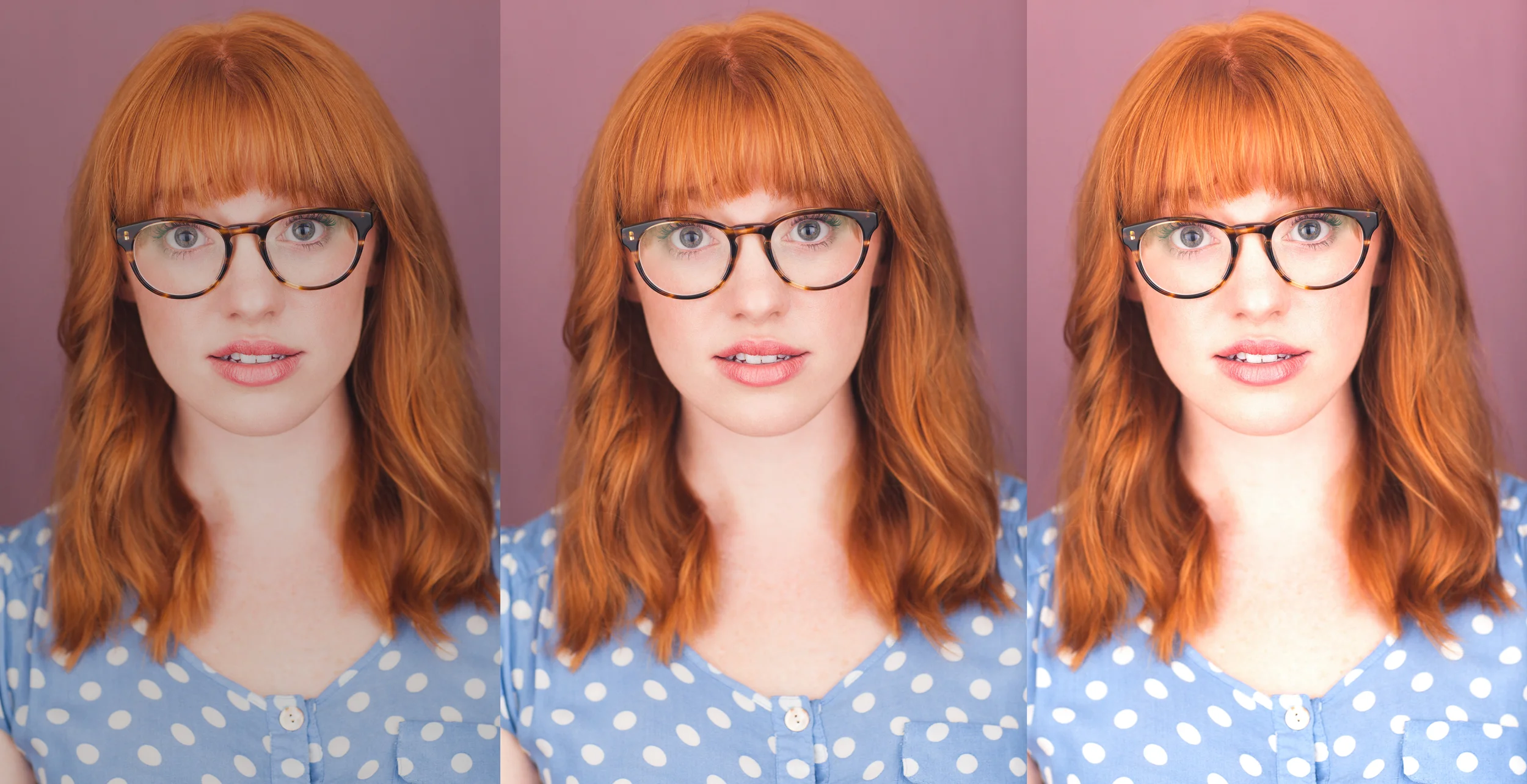 Three variations on exposure are seen as modeled by Emily, above!