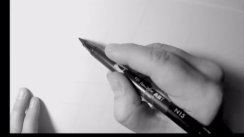 You do not need to write each letter in a continuous manner. You can draw the first stroke, pause, adjust the pressure on the pen, and then precede to draw the second stroke. When writing and drawing brush script, remember that down strokes are heavy because more pressure is used with the pen, and upstrokes are light because less pressure is used.