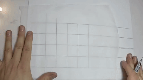 l start by drawing a bounding box for my artwork, and then precede to loosely define the letter. At this stage, I define the angle at the top and bottom of each stroke to be about 45°, and look at the reference with a critical eye and ask questions about the relationships between each stroke of the letter. Notice that the leg of the "R" does not share the same angle as the rest of the strokes. This is because the angle of the brush is adjusted in order to achieve the correct thickness of the diagonal stroke.