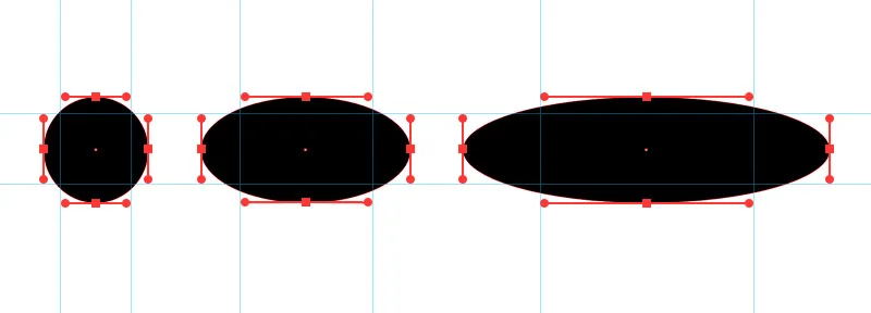 Often times, your letters will not be perfect circles, and in this case, you would distribute the handles a little differently. The points will still be plotted on the top, bottom, left and right, (also referred to as the Extrema), but the handles will have to be adjusted in accordance to the change in width. As the length of an arc increases, you will need to pull the handles of the corresponding anchor points further. Notice that the left and right handles can stay the same, while the top and bottom handles get longer to compensate for the change in length. Just to reiterate, although the handles are uneven, this is different than the example I showed for the uneven distribution of handles on the circle. In this case, the left and right points still have handles that contribute to the arc. 