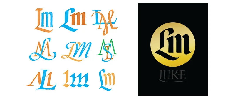 When you are just starting out learning the application of gold leaf, the design you create is second in importance to learning of the process. For your first project, I would recommend keeping the design as simple as you feel comfortable. Maybe just a primary shape, or a single letter. My first two gold leaf projects were a capital letter 'A' and a number '2'. Since this is my third gold leaf project, I decided to create a composition including a 'Lm' monogram paired with some custom Roman Capitals with Italic flare on the letter 'L'. "Anything worth doing is worth doing poorly until you learn to do it well." -Steve Brown I've included this quote as a little reminder for anyone just beginning to learn about this stuff. The only way we can get better and attain a stronger understanding of the gold leaf process is by just starting. Start simple and once the process makes more sense, then we can begin to create more intricate designs.