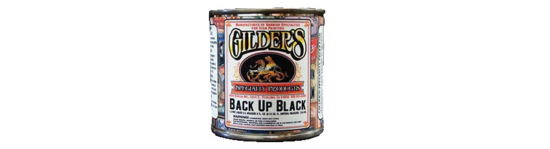 Backup Paint - After you've laid out all your gold and it's looking good on the glass, use Back Up Black to preserve the gold. Back Up Black is a black paint that dries hard and will protect the gold beneath where ever it is painted.