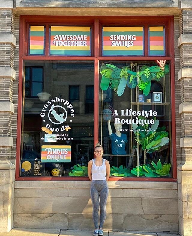 Congrats to @grasshoppergoods for re-opening tomorrow! Check out their new storefront display. Happy that I got to help with the window painting. 😃❤️ &mdash;- Plants by @bailey_stokstad