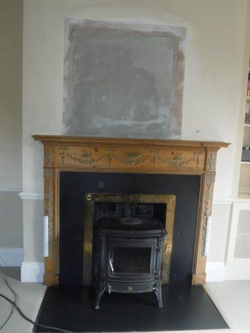 Chimney breast made ready for decoration