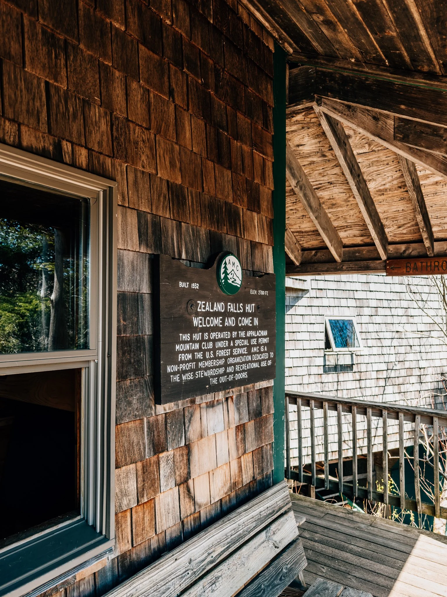 Zealand Falls Hut and cascades in the White Mountains