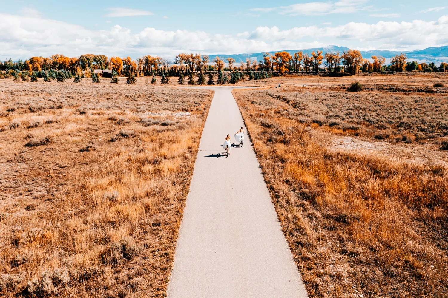 Scenic winding road through Jackson Hole valley leading toward the Grand Tetons