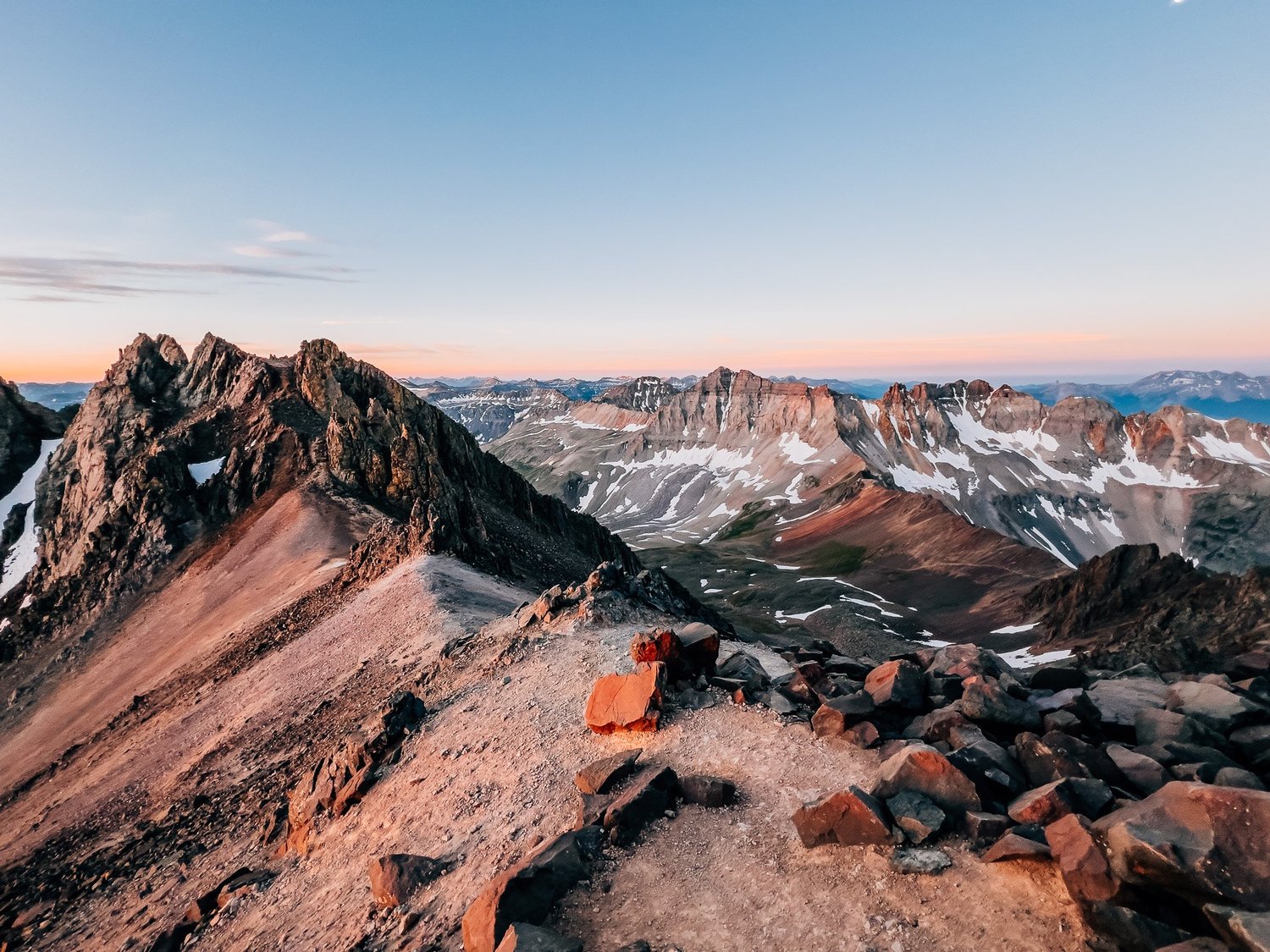 Looking back at the saddle and San Juan panorama from above