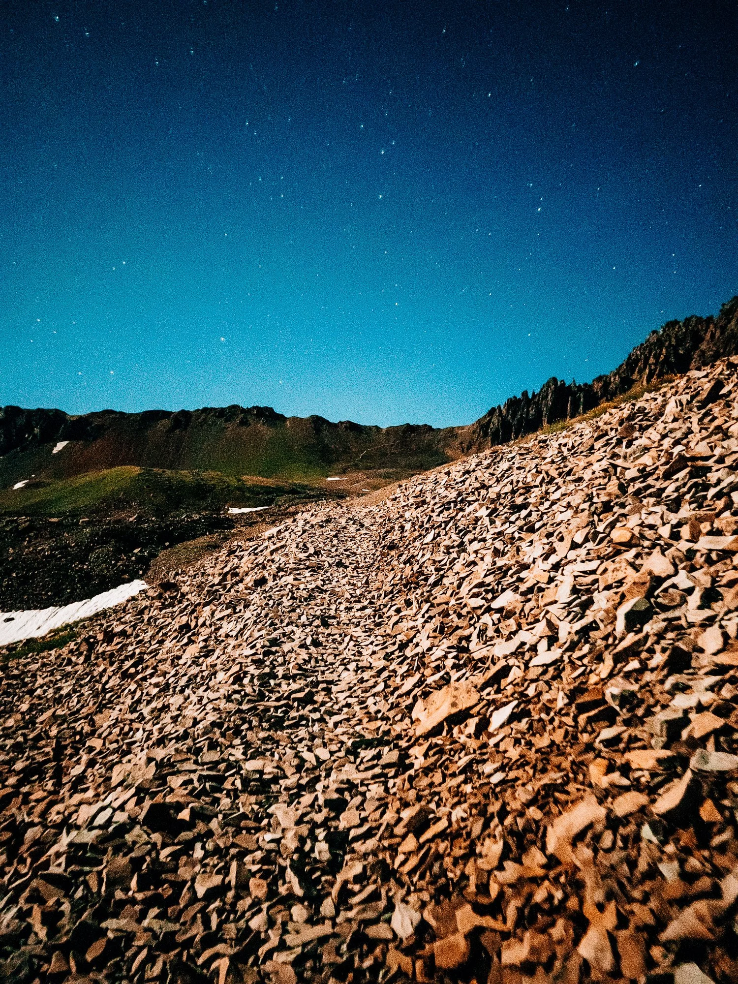The approach across Yankee Boy Basin with the scree gully ahead