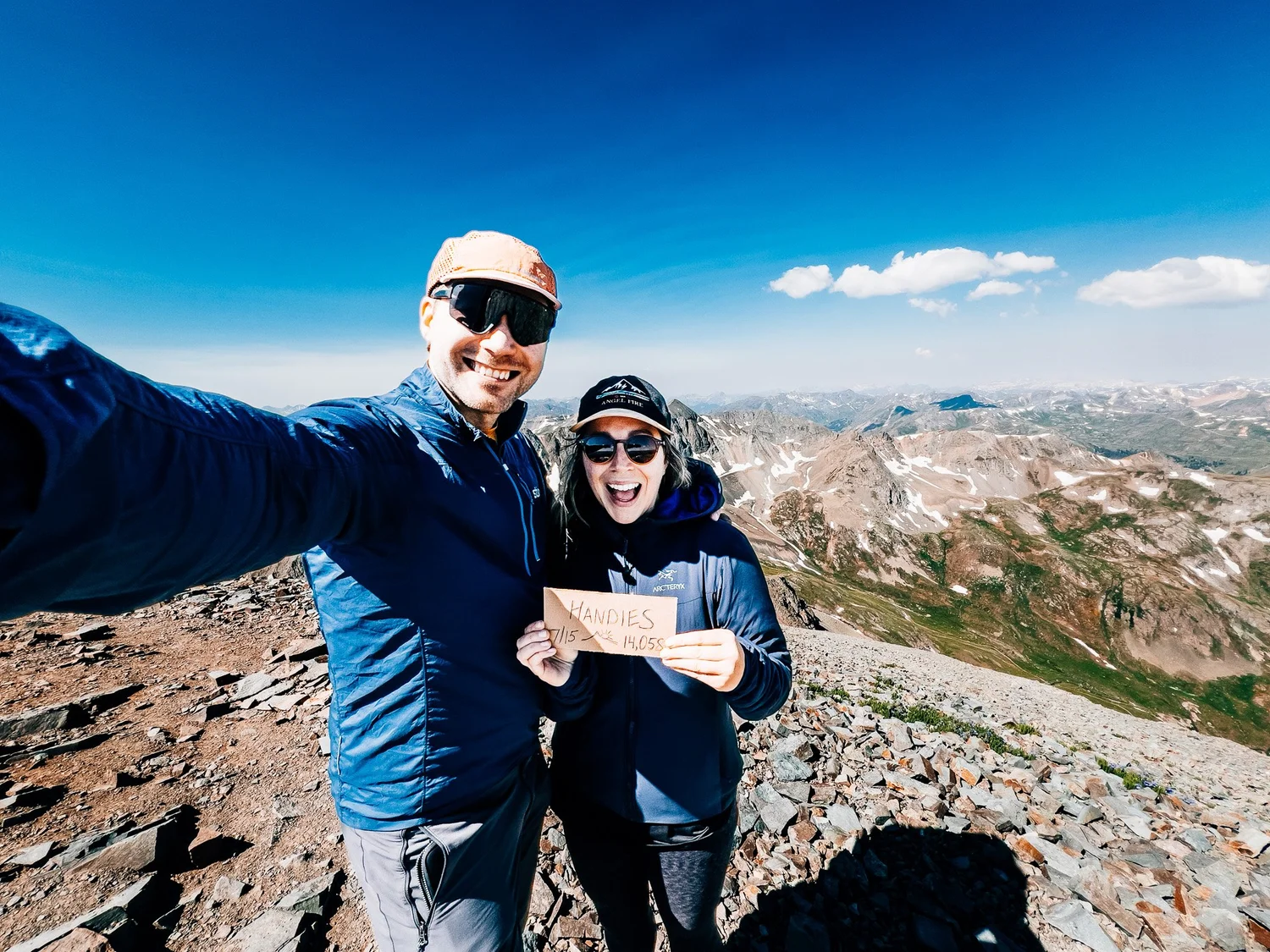 Anton and Lindsey on the summit of Handies Peak