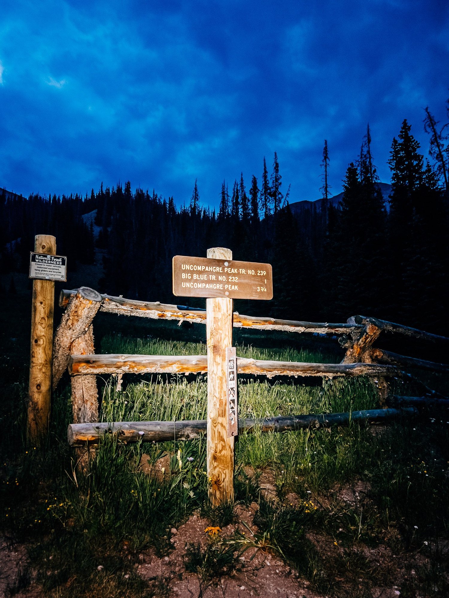 The Nellie Creek trailhead at night after sleeping in the Jeep