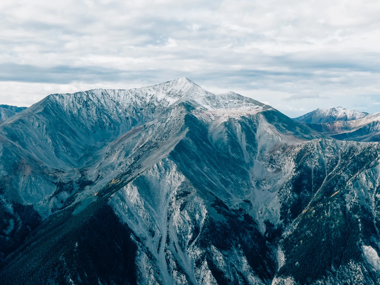 Mount Antero dusted in snow to the south of Mount Princeton