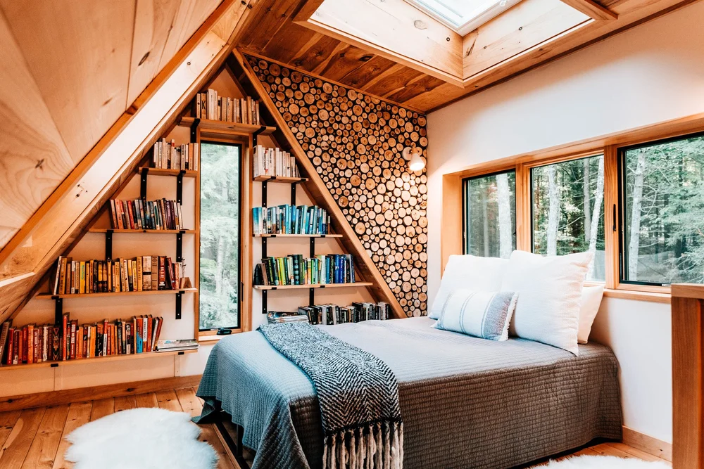 Cozy Airbnb interior with warm wood tones and natural light