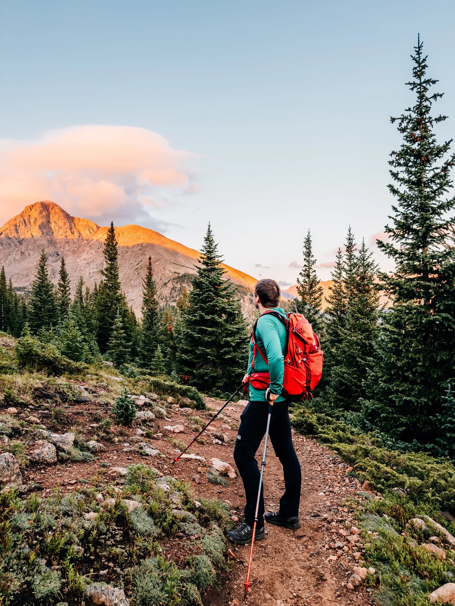Alpenglow over the summit of Mount of the Holy Cross past Half Moon Pass