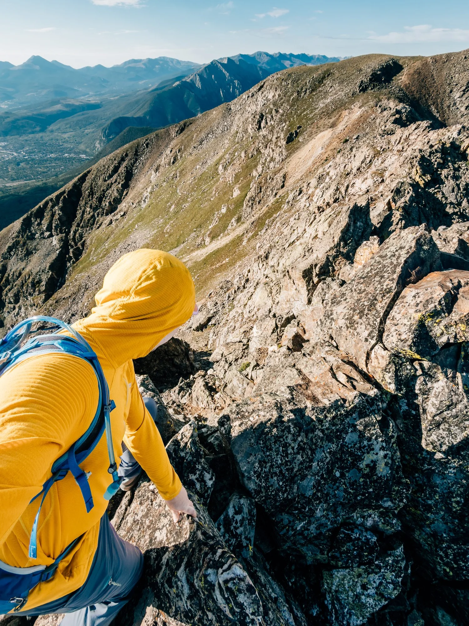 Committing to the Class 3 knife edge traverse toward South Buffalo
