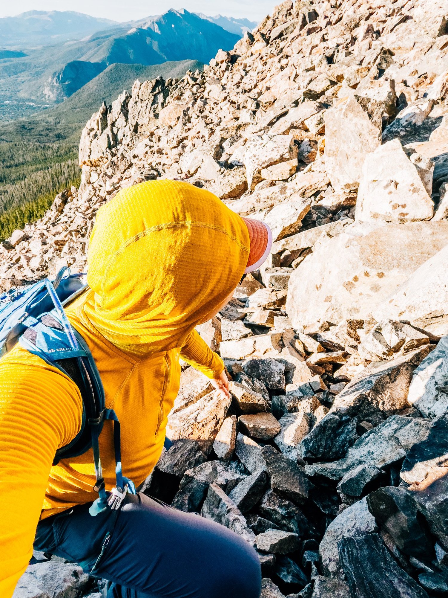 Scrambling up the boulder field on Mount Buffalo