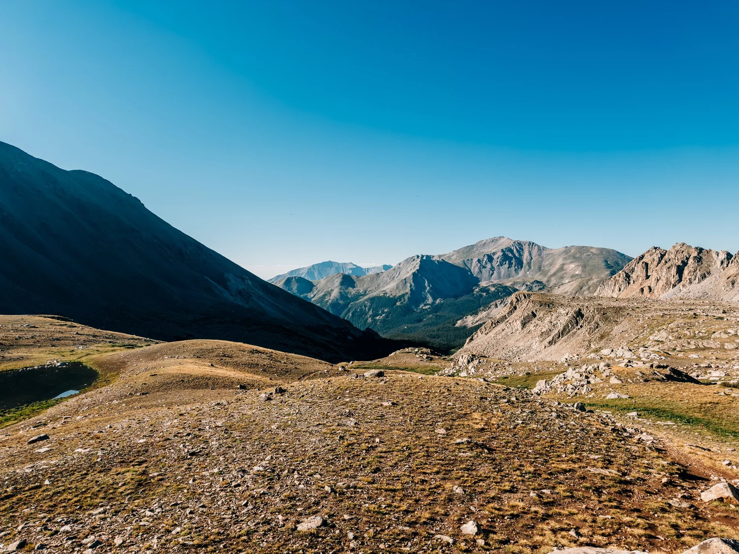 Looking back down Horn Fork Basin while climbing toward Mount Harvard